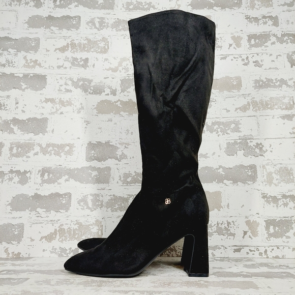 New Bandolino Kyla Black Faux Suede Pointed Toe Heeled Knee High Boots E508 - Picture 1 of 13